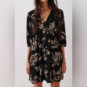 ba&sh Black Cream Floral Loose Fit Tunic Button Up Mini Dress Size Large